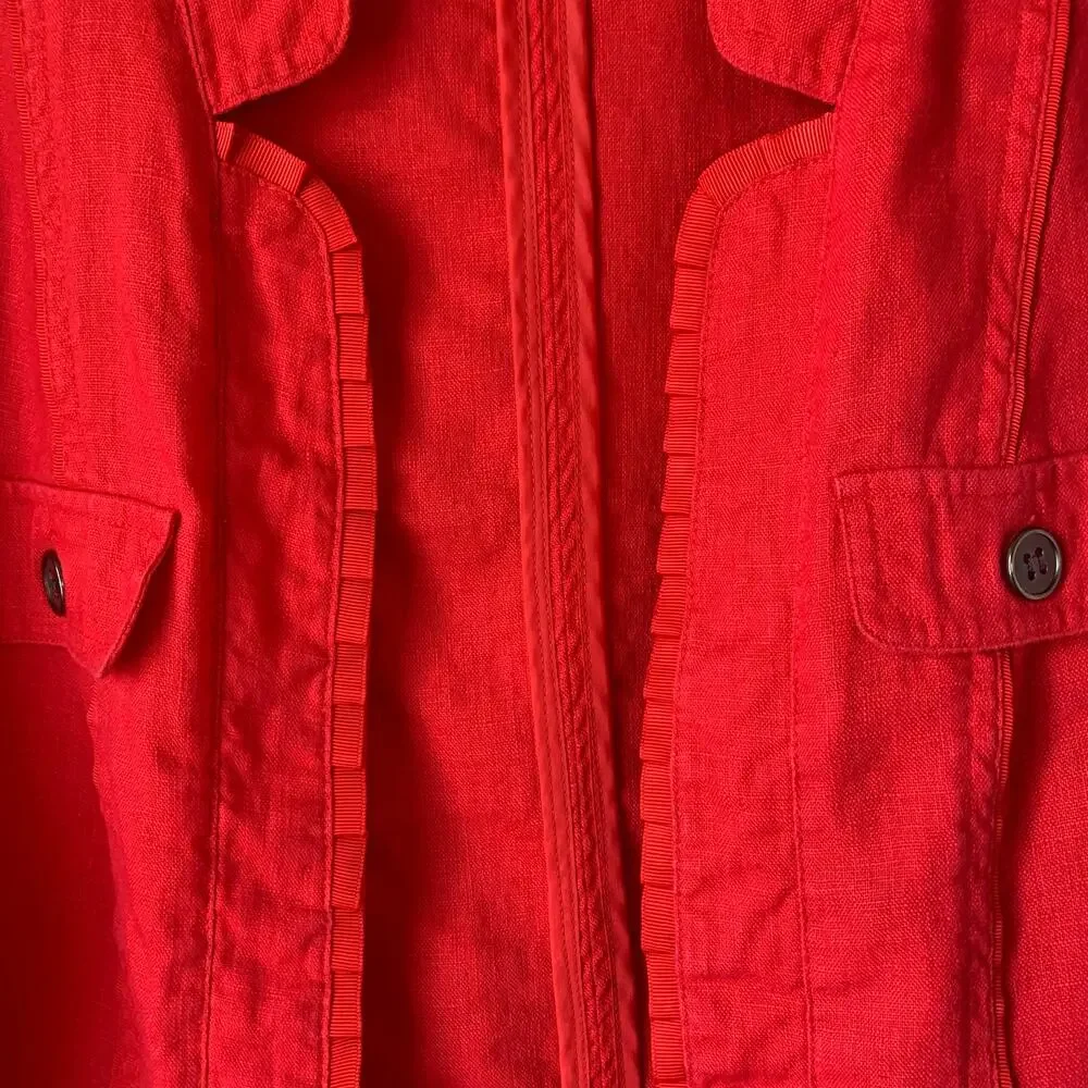 Multiples Pink Linen Blazer Jacket with Ruffle Detail 3/4 Sleeves Size L
